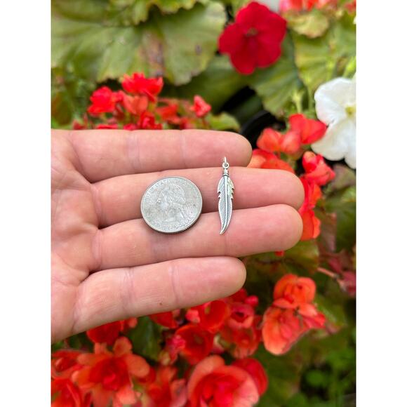 Sterling Silver Oxidized Feather Charm, Sterling Silver Oxidized Feather Charm - Picture 3 of 3